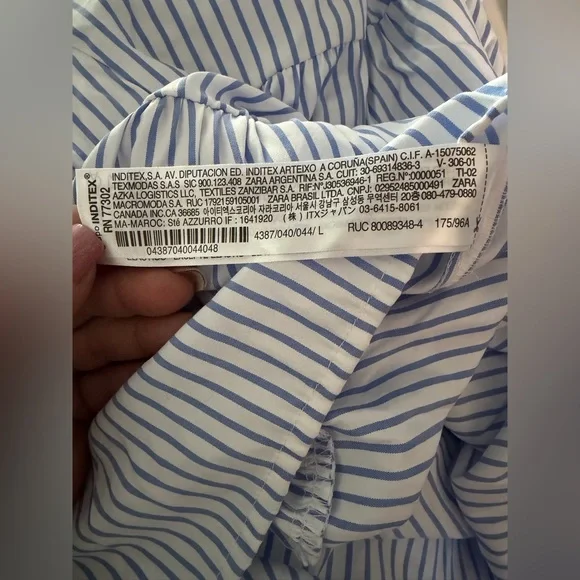 Zara NWOT Women’s Blue & White Vertical Striped Tiered Mini Dress, Size Large. - Picture 4 of 11